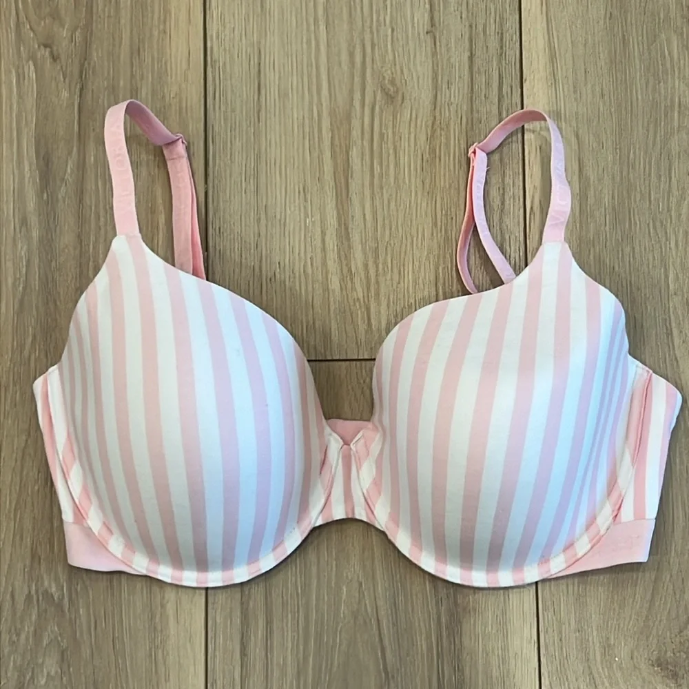 Victoria’s Secret T-SHIRT Lightly Lined Full-Coverage Cotton Bra - Pink Stripes - Picture 3 of 7
